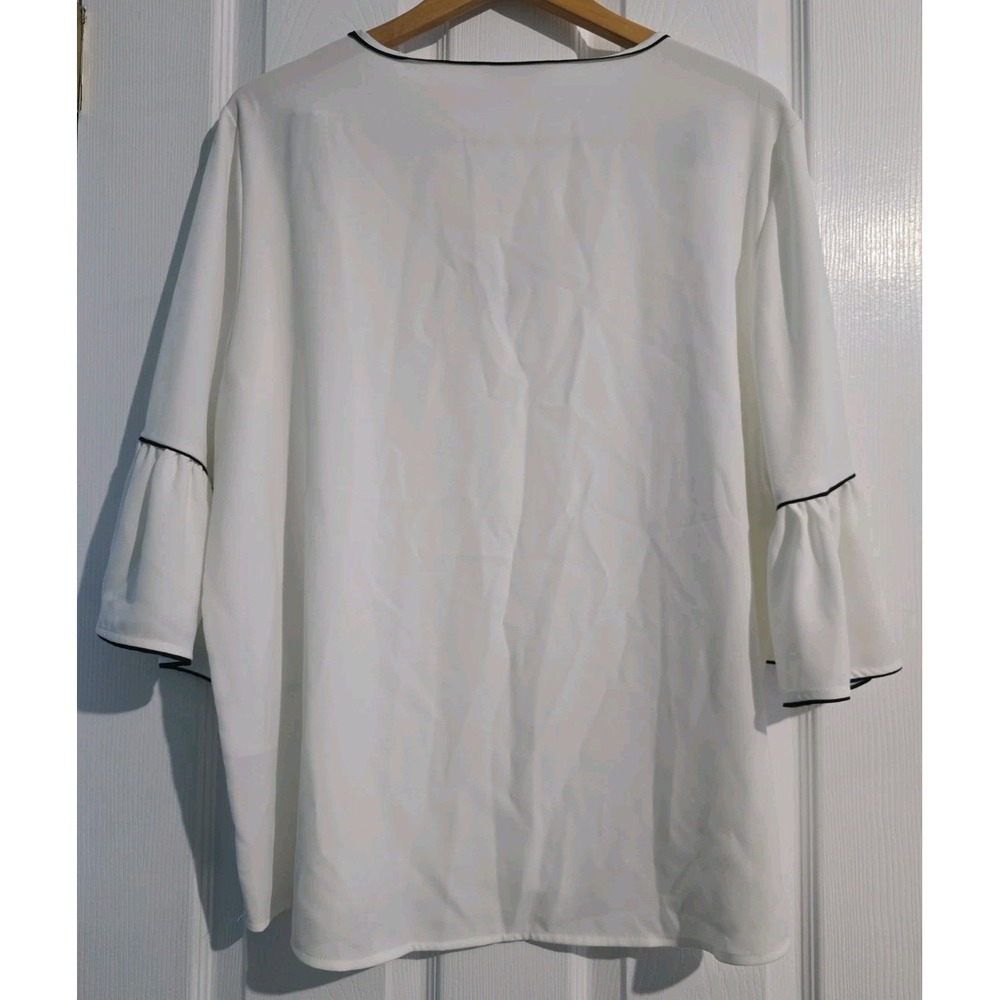 Calvin Klein Womens White Bell Sleeves V-neck Blouse Shirt  Size XL - Picture 2 of 7